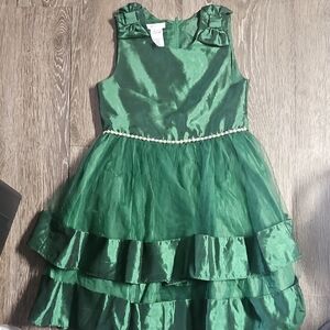 Bonnie Jean Emerald Green Tiered Tulle Party Dress with Pearl Waist